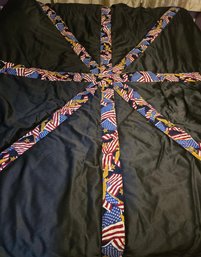 Handmade Blanket/quilt With Fabric Strips Arranged In A Starburst Or Sunburst Pattern