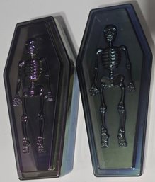 Pair Of Iridescent, Coffin-shaped Plastic Treat Or Trinket Boxes