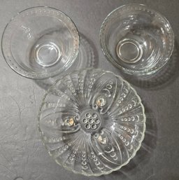 Vintage Anchor Hocking Clear Glass Footed Serving Bowls
