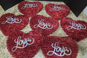 Red Tinsel Heart Decorations