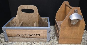 Pair Of Wooden Caddies, Often Used For Holding Condiments Or Beverages
