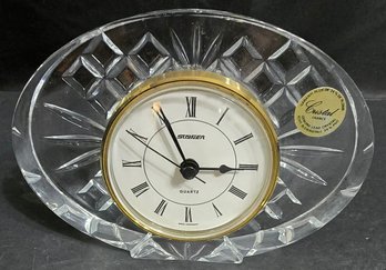 Vintage Staiger Quartz Mantel Or Desk Clock Housed In An Oval Cut Lead Crystal Frame