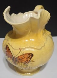 Vintage Ceramic Pitcher Or Ewer With A Butterfly Decoration