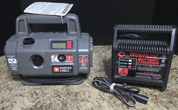 Porter-Cable 18V Bare Tool Air Inflator (model PCC583B) And A MobilLine Electric 24 Volt Battery Charger