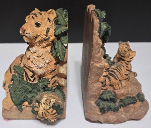 Pair Of Vintage Resin Tiger Bookends