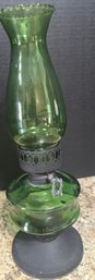 Vintage-style Green Glass Oil Lamp