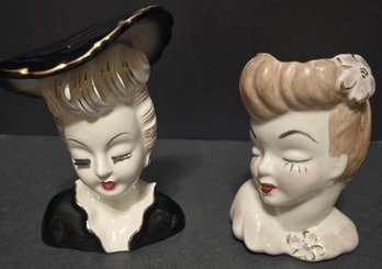 Vintage Lady Head Ceramic Vases