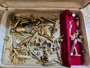 Small Box Of Mixed Tie Tacs, Cuff Links And Tie Bars - Many Mismatched.