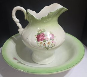 Vintage Or Antique Wash Basin And Pitcher Set