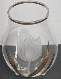 Vintage Bohemian Crystal Vase With A Tulip Design And Gold Accents