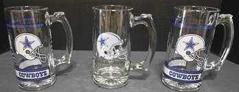 Vintage NFL Dallas Cowboys Clear Glass Beer Mugs