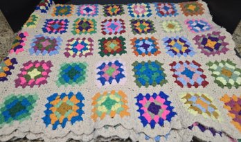 Handmade, Multi-color Granny Square Crochet Throw Blanket Or Afghan