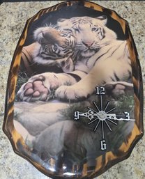 Vintage Loren Rothchild Decoupage Wall Clock Featuring Tigers