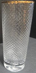 Art Glass Heavy Clear Glass Vase Controlled Bubble In Base 10' Tall ~ Copper Rim