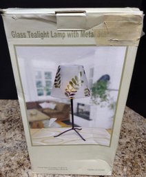 Glass Tea Light Lamp With Metal Stand - Candle Not Included