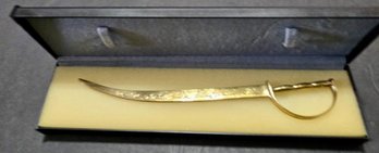 Appears To Be VTG Persian Sword Etched Brass Letter Opener