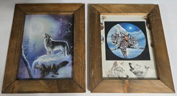 Set Of Two Framed Wall Art Prints Featuring Native American Themes And Wolves