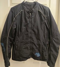 Harley-Davidson Women's Black Polyester Mesh Riding Jacket With Blue Embroidered Logos - Size Large