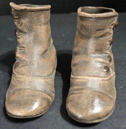 Pair Of Ceramic Figurines Designed To Look Like Antique Victorian High-top Button Baby Shoes