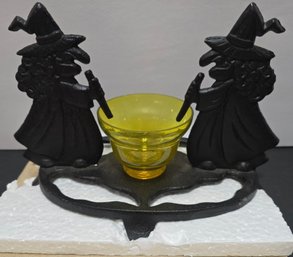 A Cast Iron Witches' Stirring Cauldron Candleholders