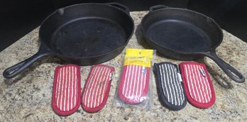 Pair Of Cast Iron Skillets & Lodge Hot Handle Holders