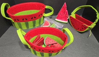 Set Of Felt Watermelon Themed Baskets Or Bags For Organizing