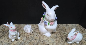 Collection Of White Porcelain Rabbit Figurines