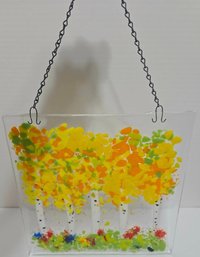Hanging Stained Glass Autumn Aspen Trees Fused Panel