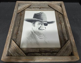 Framed Black And White Print Of John Wayne As Rooster Cogburn From The 1969 Film 'True Grit