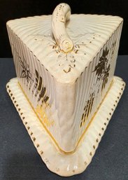 Vintage Cream-colored And Gold Ceramic Cheese Keeper