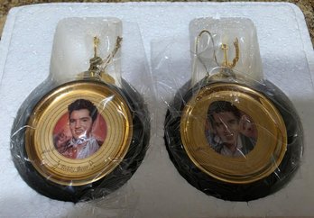 Set Of Two 'Solid Gold Elvis' Heirloom Porcelain Christmas Ornaments From The Bradford Exchange