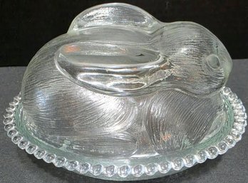 Vintage Indiana Glass Bunny Rabbit On A Nest Covered Candy Dish