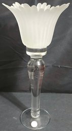 Vintage Crystal Long-stem Candle Holder Featuring A Frosted Tulip-shaped Bowl And A Clear Glass Base