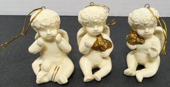 Vintage Porcelain Or Ceramic Cherub Angel Ornaments With Gold Accents