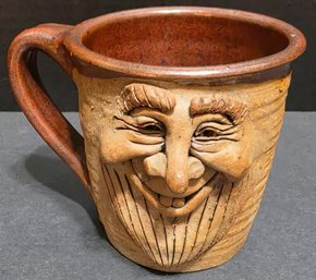 Vintage Folk Art Face Pottery Stoneware Mug
