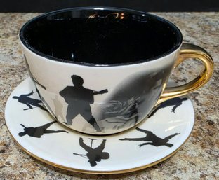 Vintage 2003 Elvis Presley Signature Coffee Mug And Saucer Set Featuring Silhouette Graphics