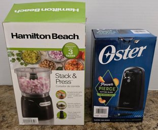Hamilton Beach 3-Cup Stack & Press Food Chopper And An Oster Electric Can Opener - Untested
