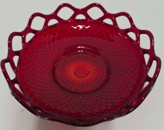 Imperial Glass Ruby Red Cane Open Lace Rim Bowl Produced In The 1930s