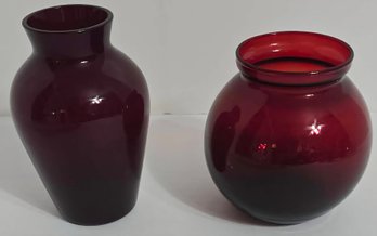 Appears To Be Vintage Dark Old Ruby Red Glass Handblown Candle Holder Vase