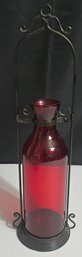 Decorative Red Glass Bottle Vase Tea Light Candle Lantern