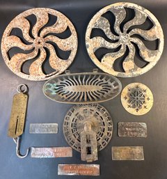 Antique Brass Stencil W/ Other Interesting Metal Objects