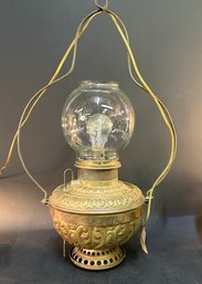 Antique Brass Embossed Hanging Lamp Electrified