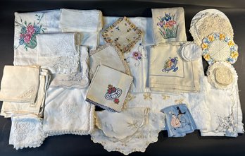 Antique Linen Placemats, Napkins, Coasters, Embroidered Items