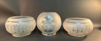 Antique Odd Fellows Etched Glass Shade W/ Two Others