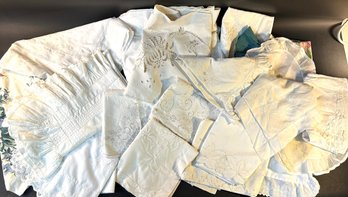 Group Of Antique Linen Pillow Cases, Covers Etc