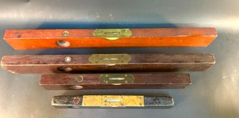 Antique Signed Wooden Brass Clad Levels