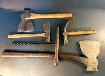 An Antique Long Handle Large Axe W/ Others