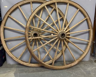 Pair Of Large Antique Wagon Wheels Approx. 55 Inches