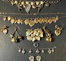 Antique & Vintage GF, Sterling, Brass Heart Jewelry