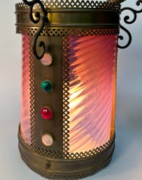 Antique Jeweled Frame Pink Swirl Glass Shade